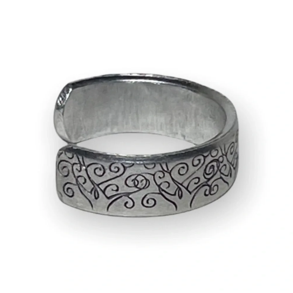 Handmade 7/8 stamped Tree of Life‎ adjustable silver hypoallergenic cuff ring